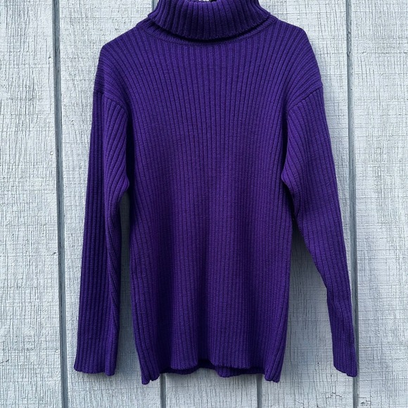J Crew Purple Ribbed 100% Wool Turtleneck Sweater Sz S Classic Preppy Minimalist